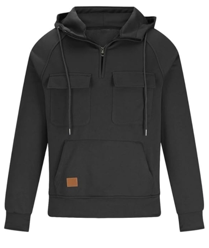 ZITY Men's Half Zipper Vintage Casual Multi-Pockets Hoodie-DUMFH04894 | Zitysports