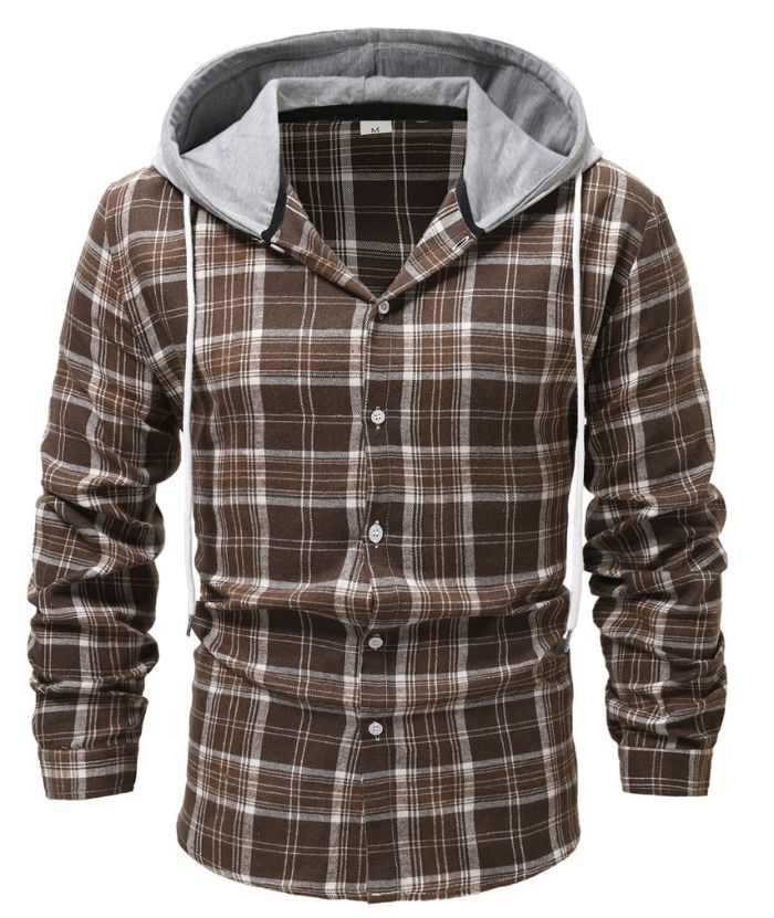 ZITY Long Sleeve Casual Button Down Plaid Hoodie S-2XL-DUMLT04975|Zitysports