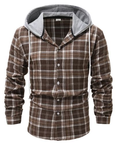 ZITY Long Sleeve Casual Button Down Plaid Hoodie S-2XL-DUMLT04975|Zitysports
