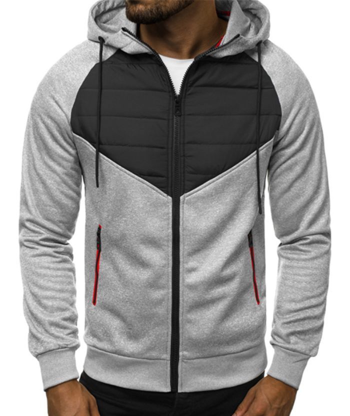 ZITY Men's Slim Fit Full Zip Contrast Color Casual Hoodie-DUMFH05005|Zitysports
