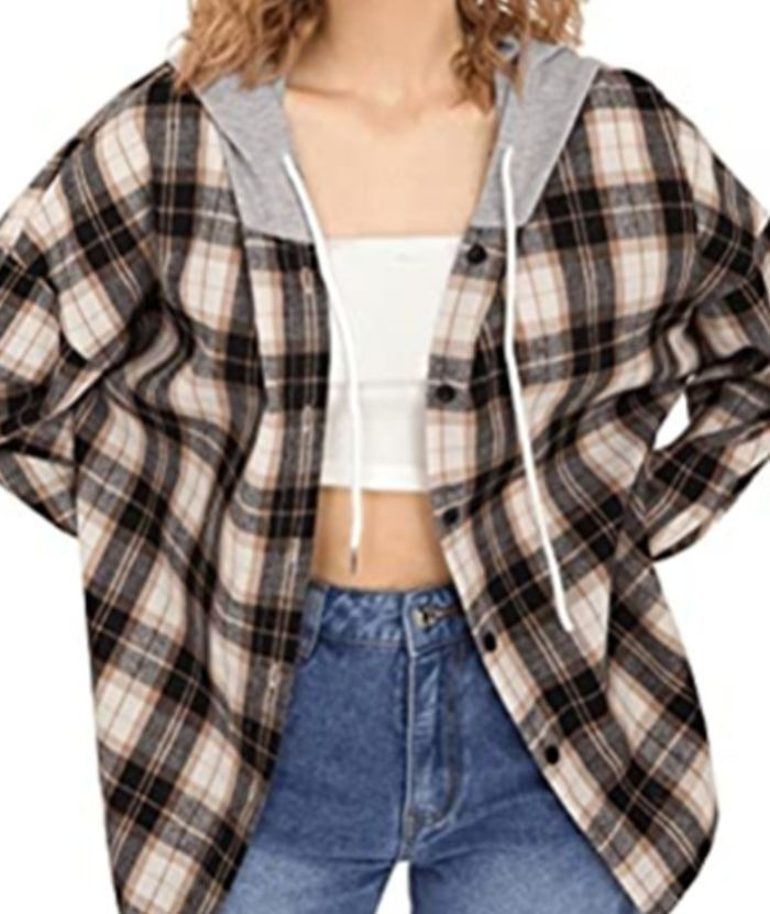 ZITY Women's Plaid Print Button Casual Long Sleeve Hoodie-DUWLT05049|Zitysports