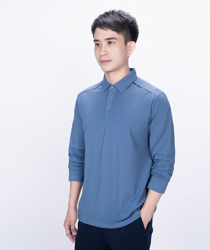ZITY Men's Button Up Stand Collar Long Sleeve Polo Shirt-8905