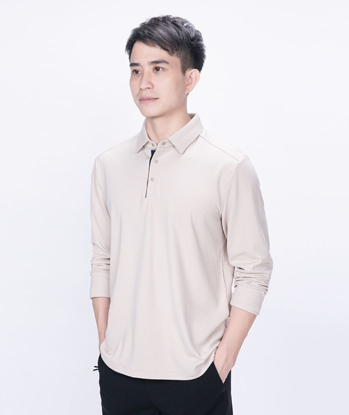 ZITY Men's Long Sleeve Solid Color Polo Shirt-8907