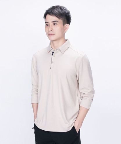 ZITY Men's Long Sleeve Solid Color Polo Shirt-8907