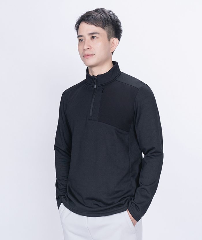 ZITY Men's Quarter Zip Round Neck Long Sleeve Polo Shirt-88130
