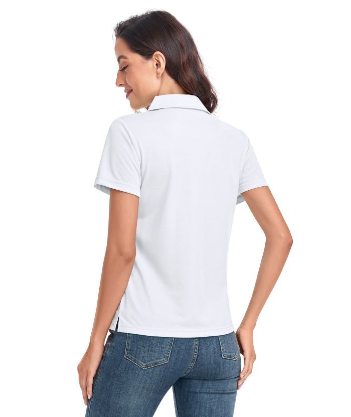 Women's Solid Color Slim Fit V Neck Golf Polo Shirt-CUWPO01589