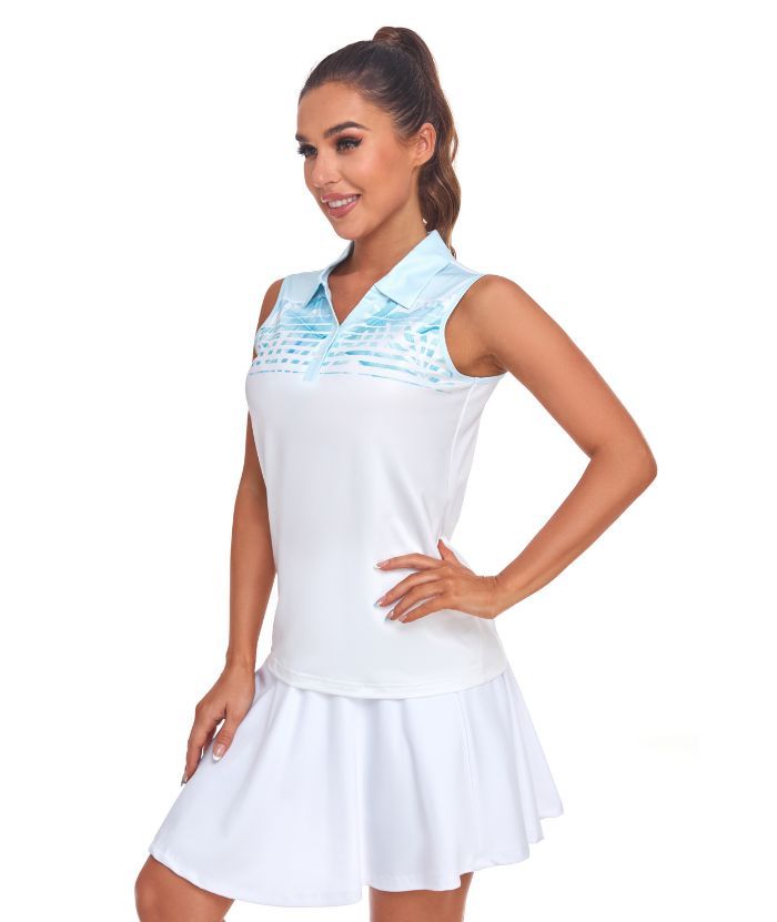 ZITY Women's Sleeveless Button Up Polo Shirt-CUWBP02125