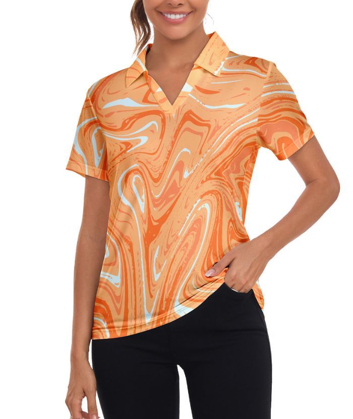 ZITY Women's Slim Fit V Neck Polo Shirt-CUWPO02297