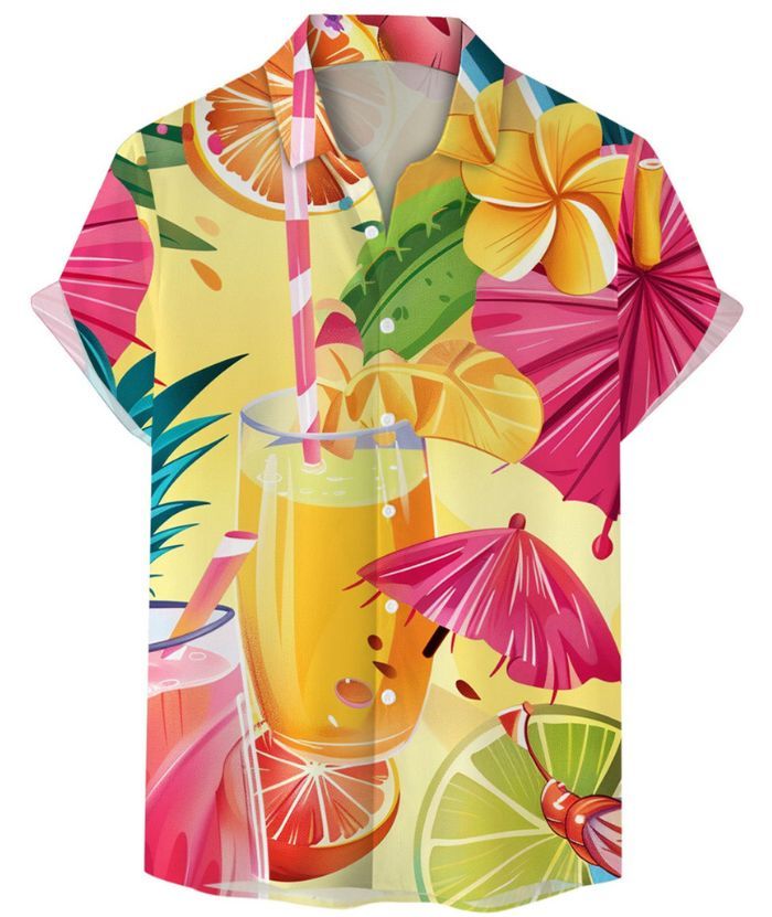 ZITY Men's Summer 3D Digital Print Button Shirt