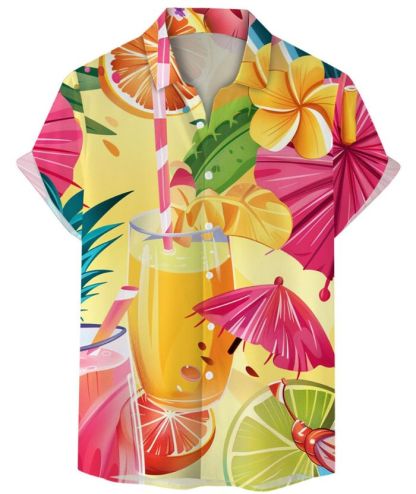 ZITY Men's Summer 3D Digital Print Button Shirt