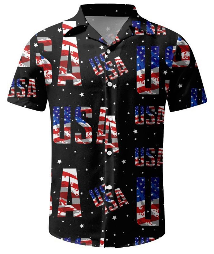 ZITY Men's Independence Day 3D Flag Printing Hawaiian Shirt-DUMPO06254