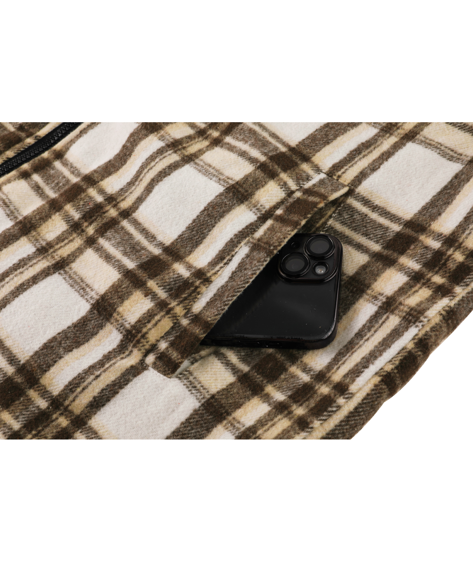 ZITY Men's Long Sleeve Full Zipper Plaid Fleece Shirt-CUMJA04084