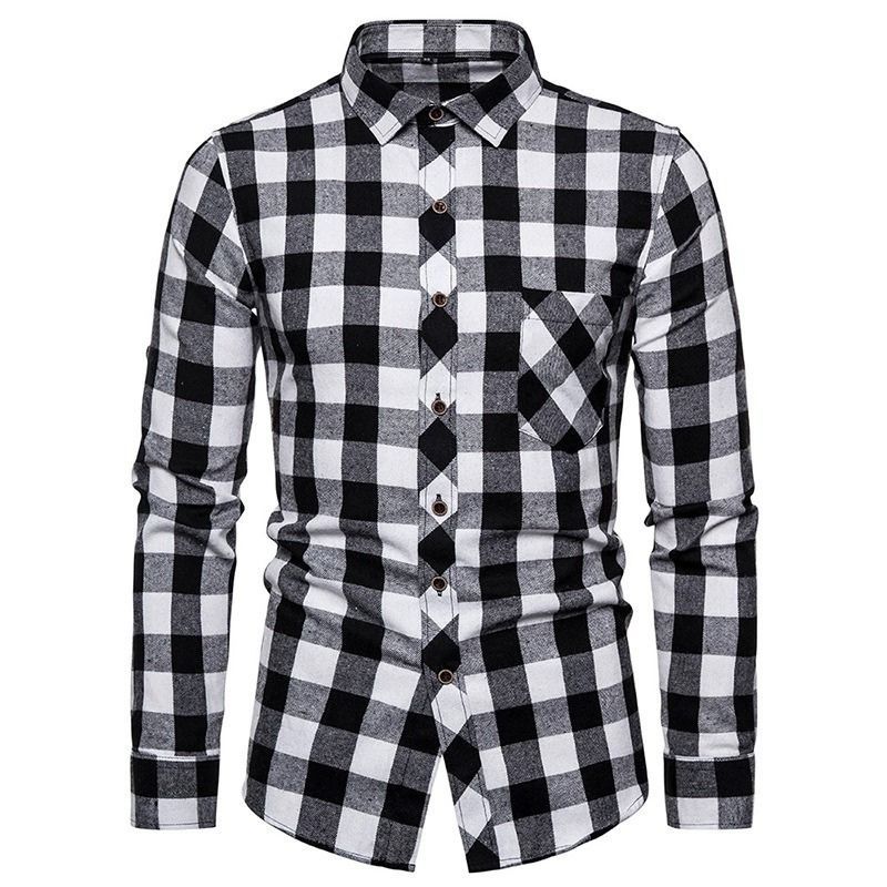 ZITY Men’s Fashion Contrast Plaid Long Sleeve Casual Shirt –
