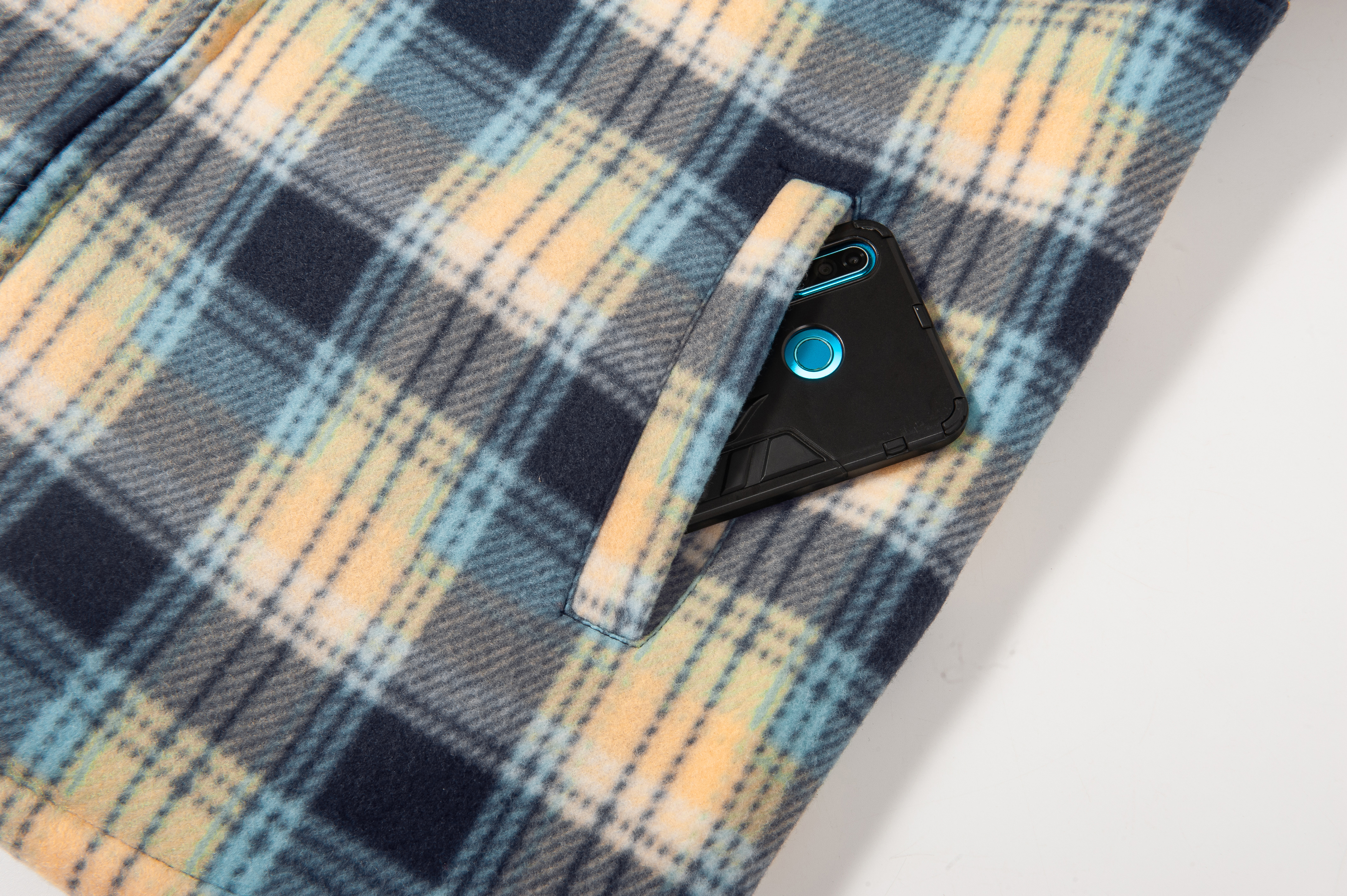 ZITY Men's Long Sleeve Full Zipper Fleece Plaid Hoodie-CFMGF00001