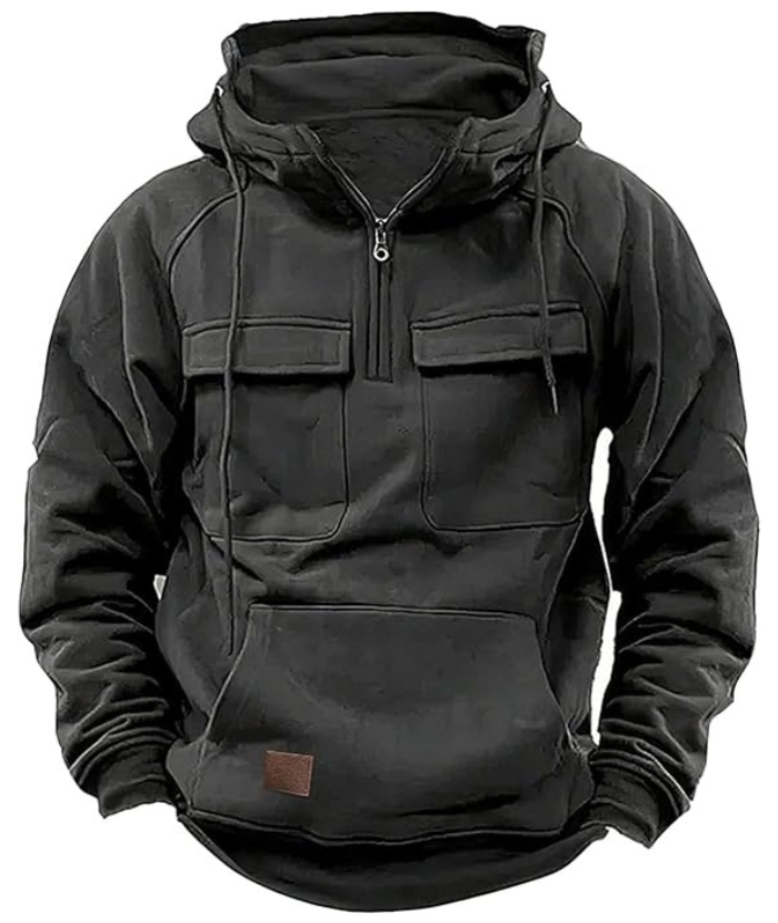 ZITY Men's Half Zipper Vintage Casual Multi-Pockets Hoodie-DUMFH04894 | Zitysports