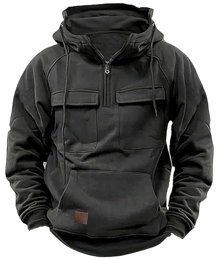 ZITY Men's Half Zipper Vintage Casual Multi-Pockets Hoodie-DUMFH04894 | Zitysports