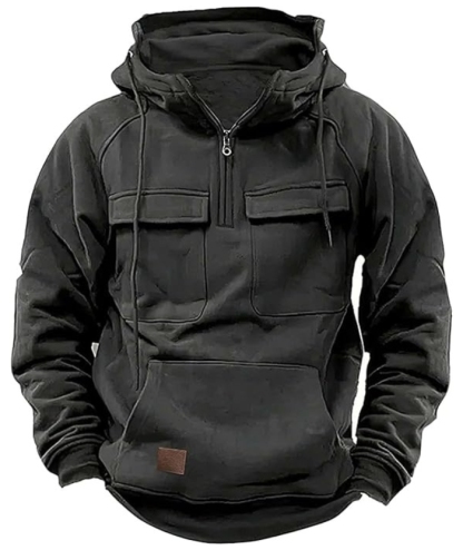 ZITY Men's Half Zipper Vintage Casual Multi-Pockets Hoodie-DUMFH04894 | Zitysports