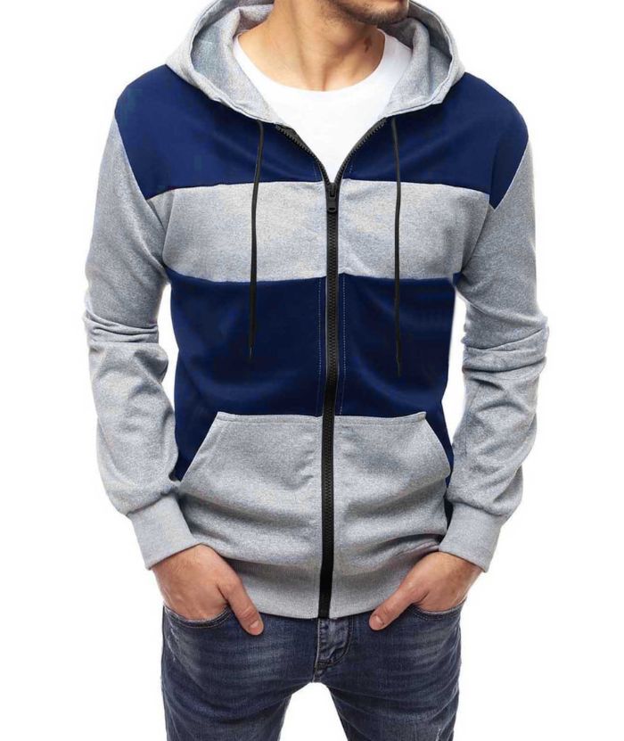 ZITY Men's Polyester Long Sleeve Color Block Full Zip Casual Hoodie-DUMFH04995|Zitysports