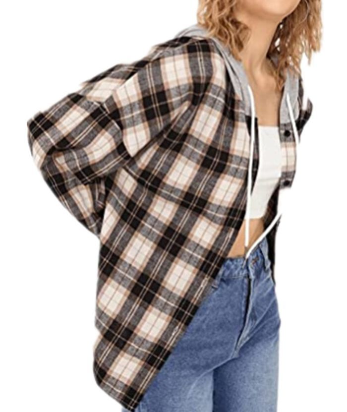 ZITY Women's Plaid Print Button Casual Long Sleeve Hoodie-DUWLT05049|Zitysports