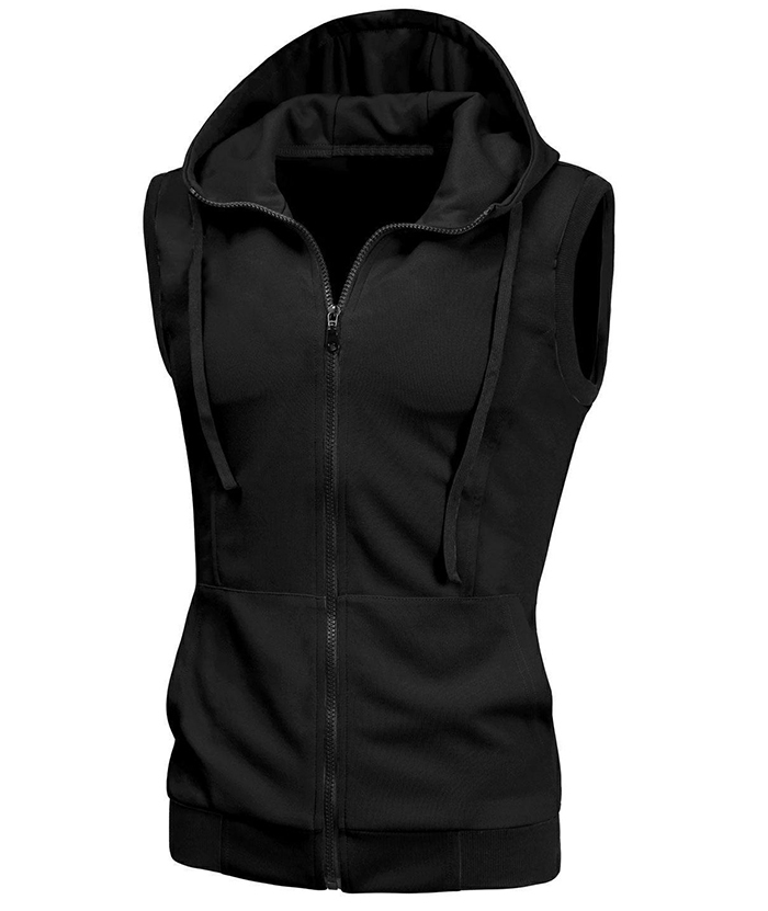 ZITY Men's Zip Up Solid Color Drawstring Sleeveless Hoodie-DUMMG05205|Zitysports