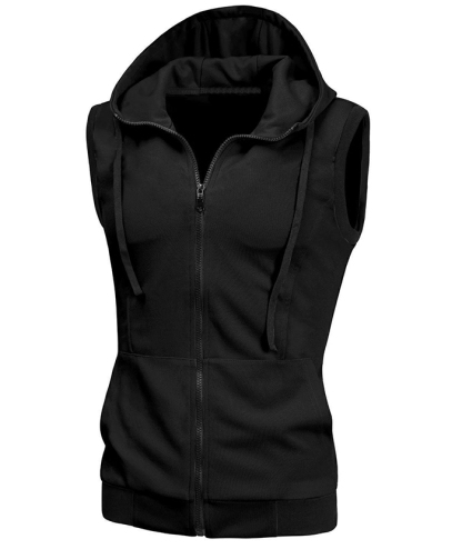 ZITY Men's Zip Up Solid Color Drawstring Sleeveless Hoodie-DUMMG05205|Zitysports