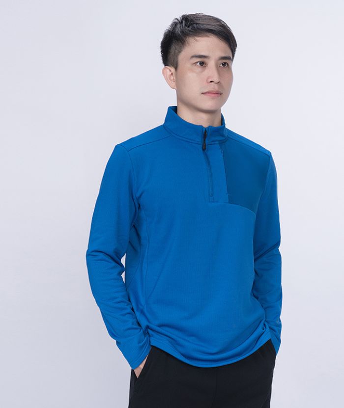 ZITY Men's Quarter Zip Round Neck Long Sleeve Polo Shirt-88130
