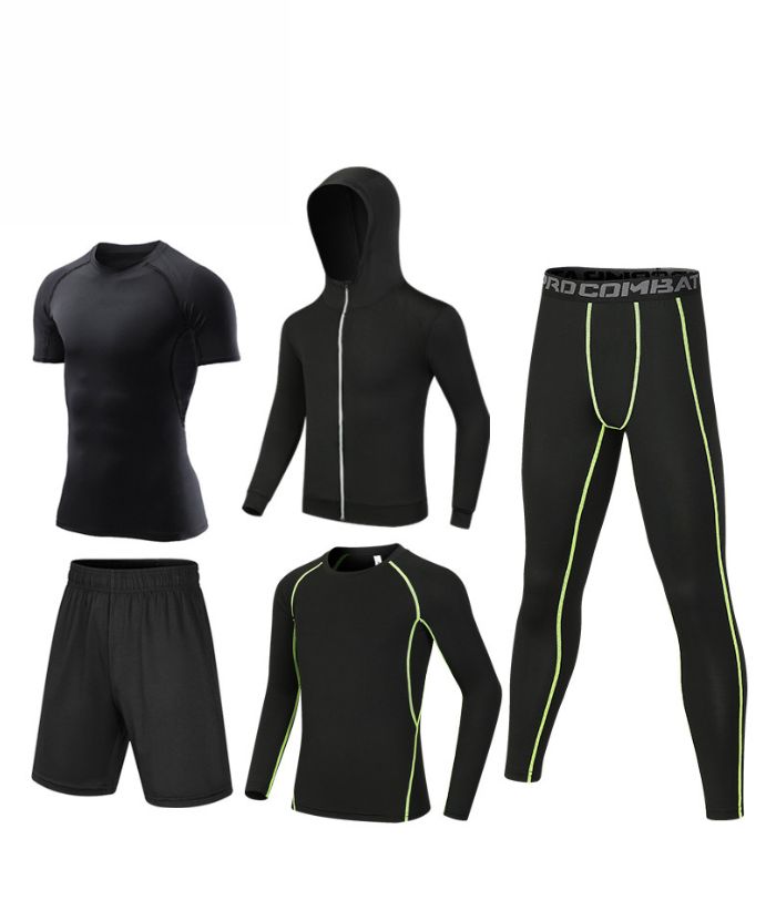 ZITY Men's Sports Cross-Border Fitness Five-Piece Compression Set-DUMTR05994