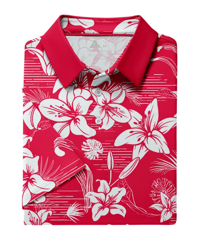 ZITY Men's Hawaiian Flower Print Polo Shirts-CUMPO05190