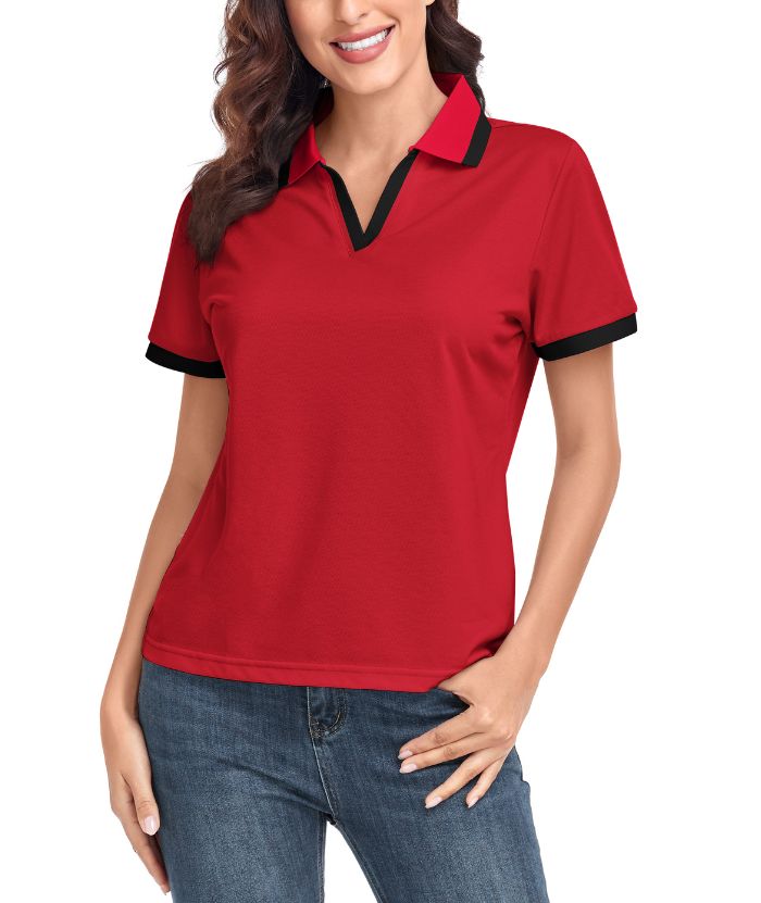 ZITY Women's V Neck Dri Fit Casual Slim Fit Polo Shirt-CUWPO01592