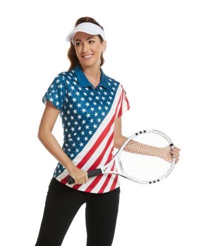 ZITY Women's American Flag Slim Fit Golf Polo Shirt-CUWPO01562