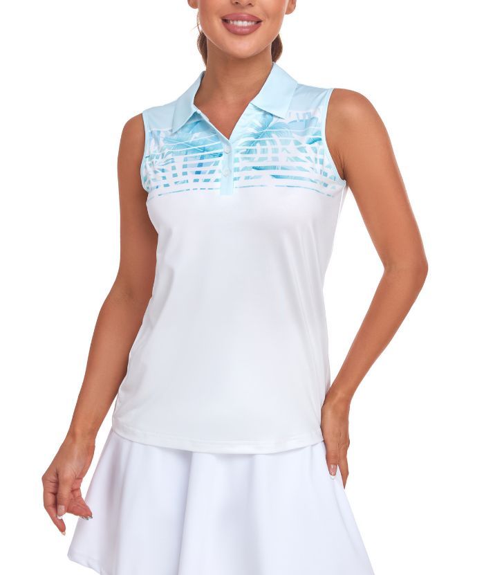 ZITY Women's Sleeveless Button Up Polo Shirt-CUWBP02125