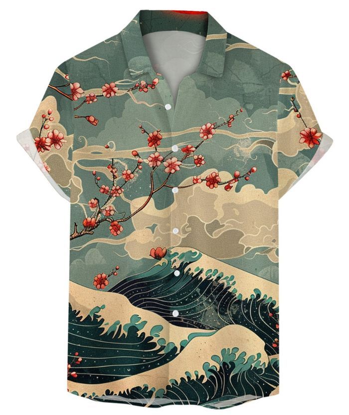 ZITY Men's Summer 3D Digital Print Button Shirt