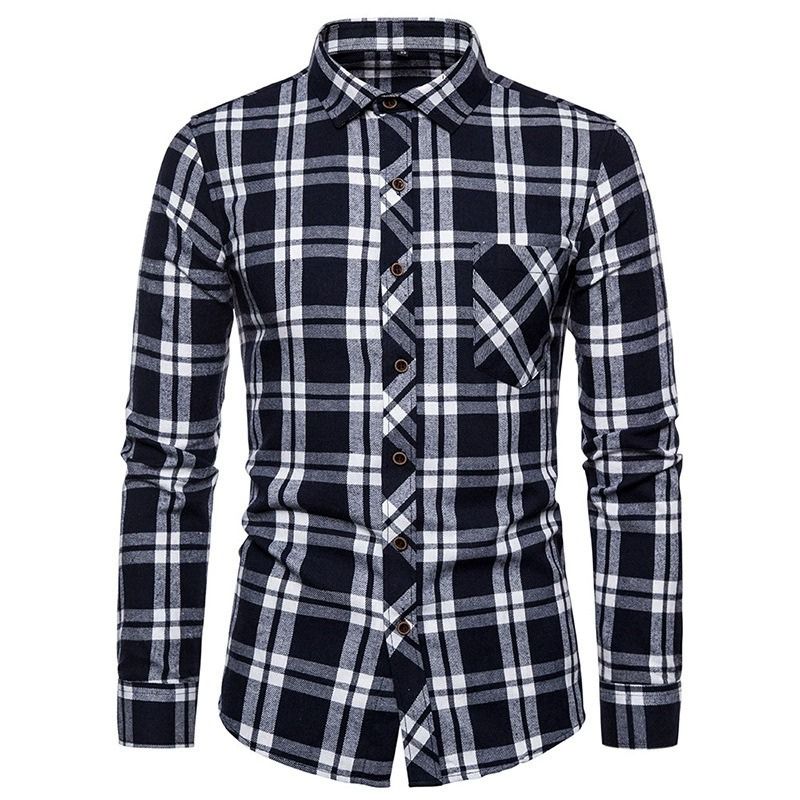 ZITY Men’s Fashion Contrast Plaid Long Sleeve Casual Shirt –