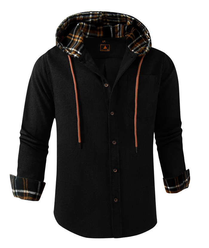 ZITY Men's Color Block Button Plaid Hoodie Shirt-ZPK007042 | Zitysports