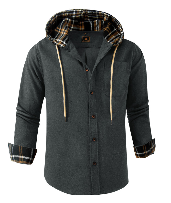 ZITY Men's Color Block Button Plaid Hoodie Shirt-ZPK007042 | Zitysports