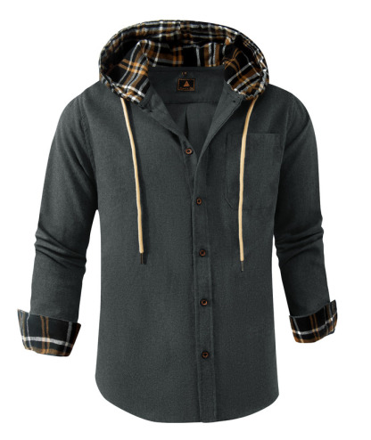 ZITY Men's Color Block Button Plaid Hoodie Shirt-ZPK007042 | Zitysports