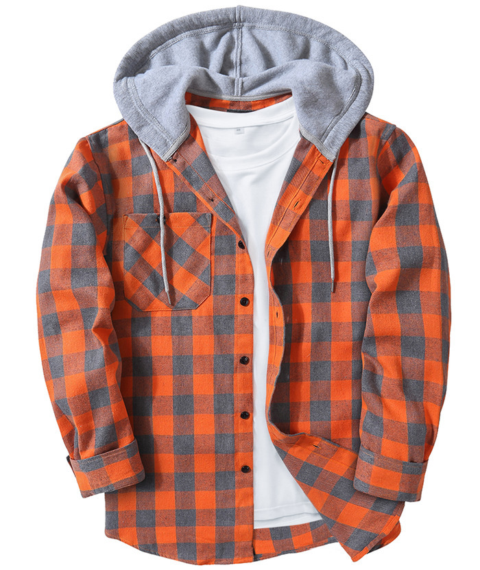 ZITY Men's Plaid Hooded Long Sleeve Button Down Flannel Shirt-ZPK000014 | Zitysports