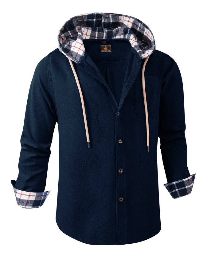 ZITY Men's Color Block Button Plaid Hoodie Shirt-ZPK007042 | Zitysports