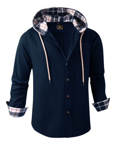 ZITY Men's Color Block Button Plaid Hoodie Shirt-ZPK007042 | Zitysports