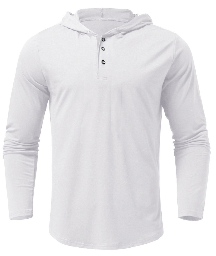 ZITY Men's Lightweight Long Sleeve Button Henley Hoodie-DUMHD04900|Zitysports