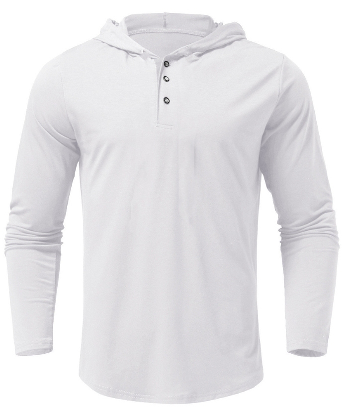 ZITY Men's Lightweight Long Sleeve Button Henley Hoodie-DUMHD04900|Zitysports