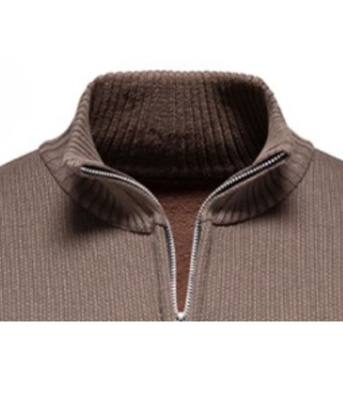 ZITY Men's Stand Collar Full Zipper Front Pocket Knitted Polo Sweater-DUMSW05053|Zitysports
