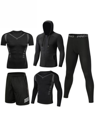 ZITY Men's Sports Cross-Border Fitness Five-Piece Compression Set-DUMTR05994