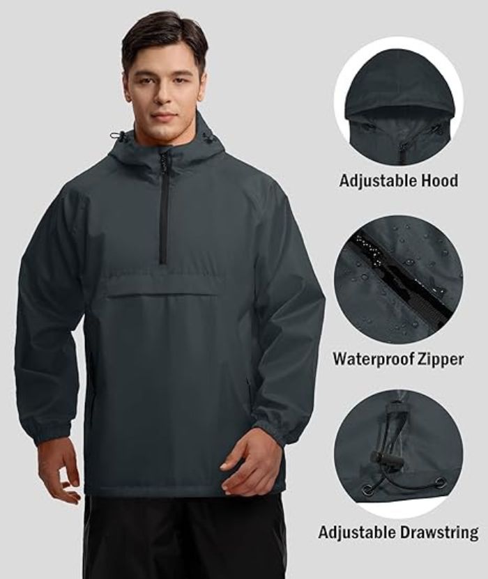 ZITY Men's Waterproof Lightweight Packable Rain Jacket-CUMRC04444