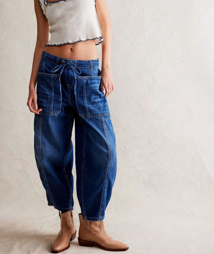 ZITY Women's Multi Pocket Wide Leg Baggy Jeans-DUWJE06167