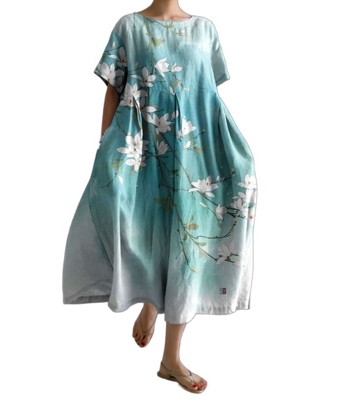 ZITY Women's Loose Round Neck Fashionable Printed Dress