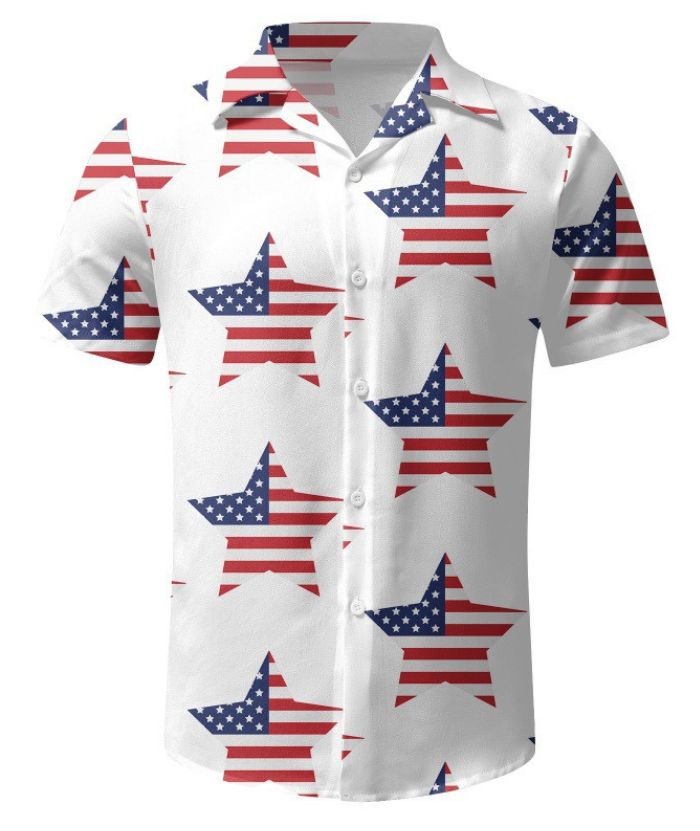 ZITY Men's Independence Day 3D Flag Printing Hawaiian Shirt-DUMPO06254