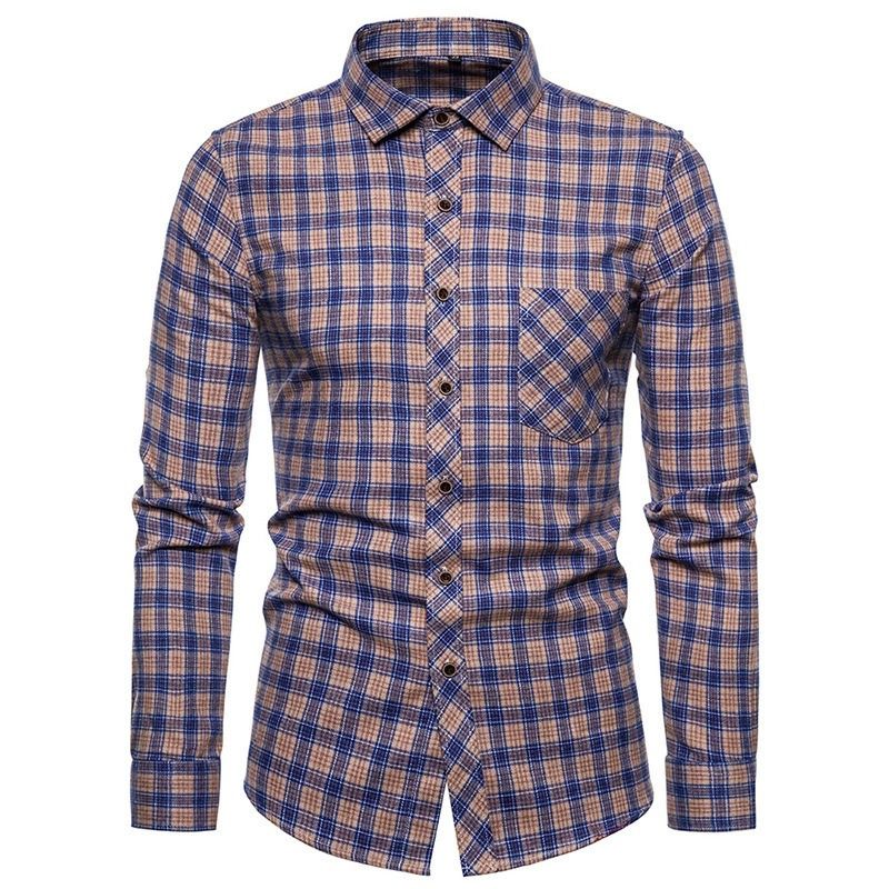 ZITY Men’s Fashion Contrast Plaid Long Sleeve Casual Shirt –