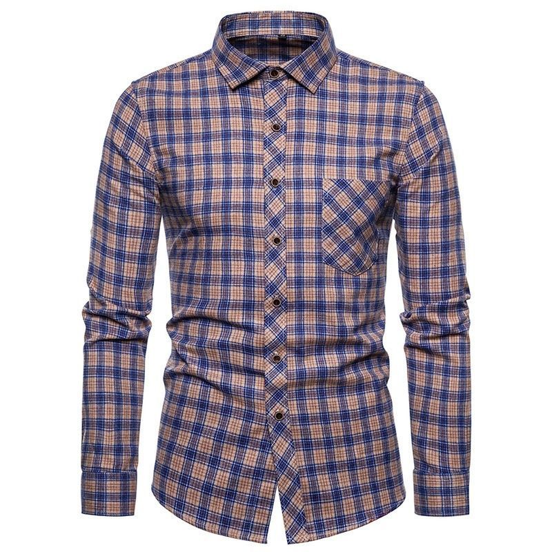 ZITY Men’s Fashion Contrast Plaid Long Sleeve Casual Shirt –