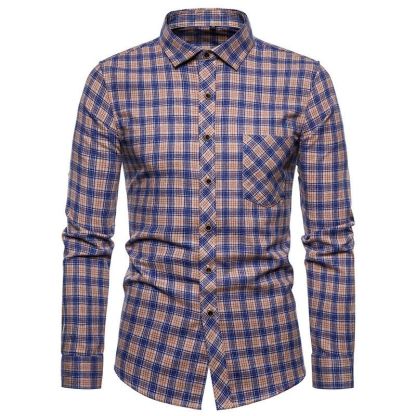 ZITY Men’s Fashion Contrast Plaid Long Sleeve Casual Shirt –